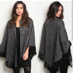 Neutral tones fringe poncho style cardigan